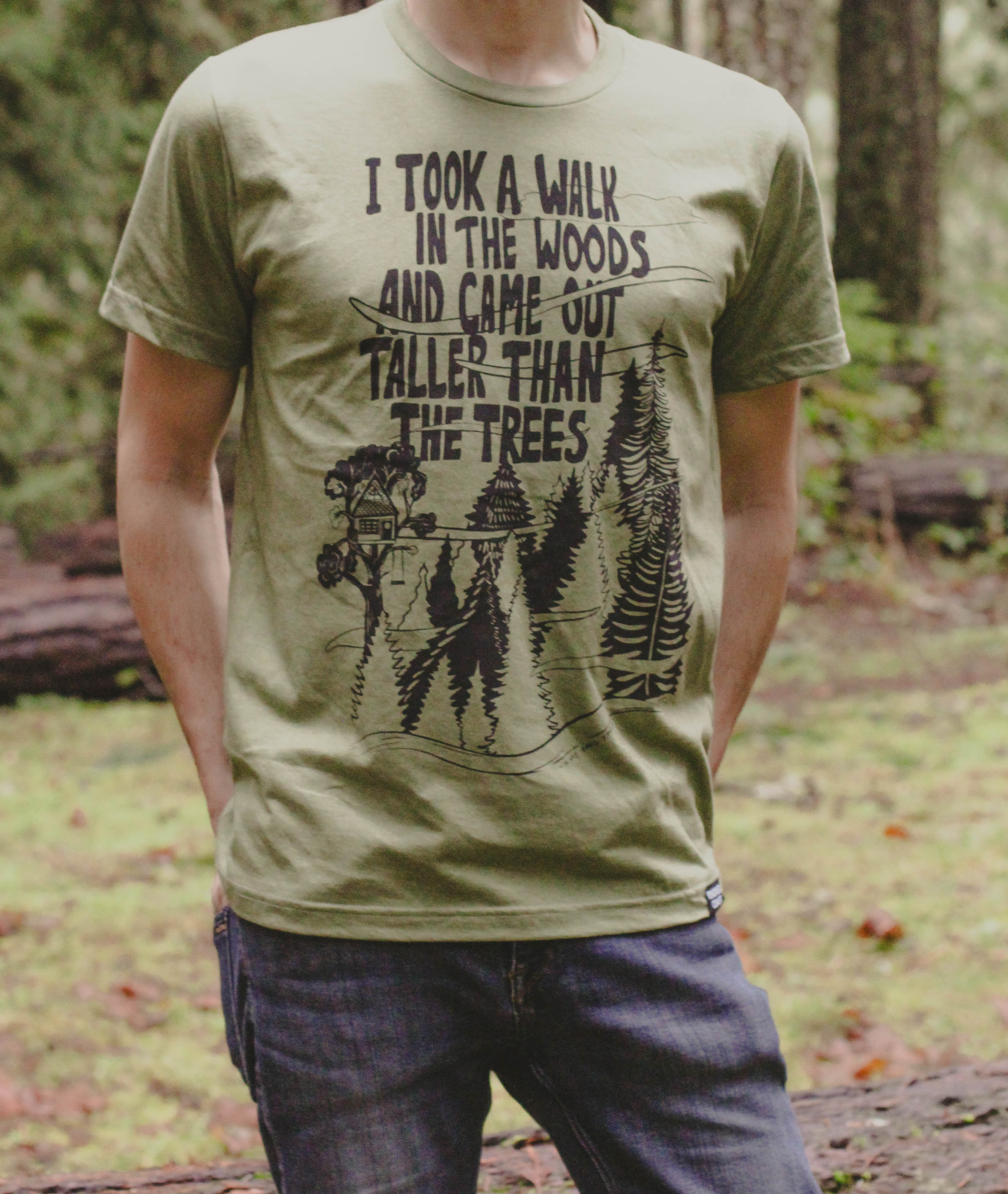 TALL TREES - Unisex Eco Tee - Heather Army Green
