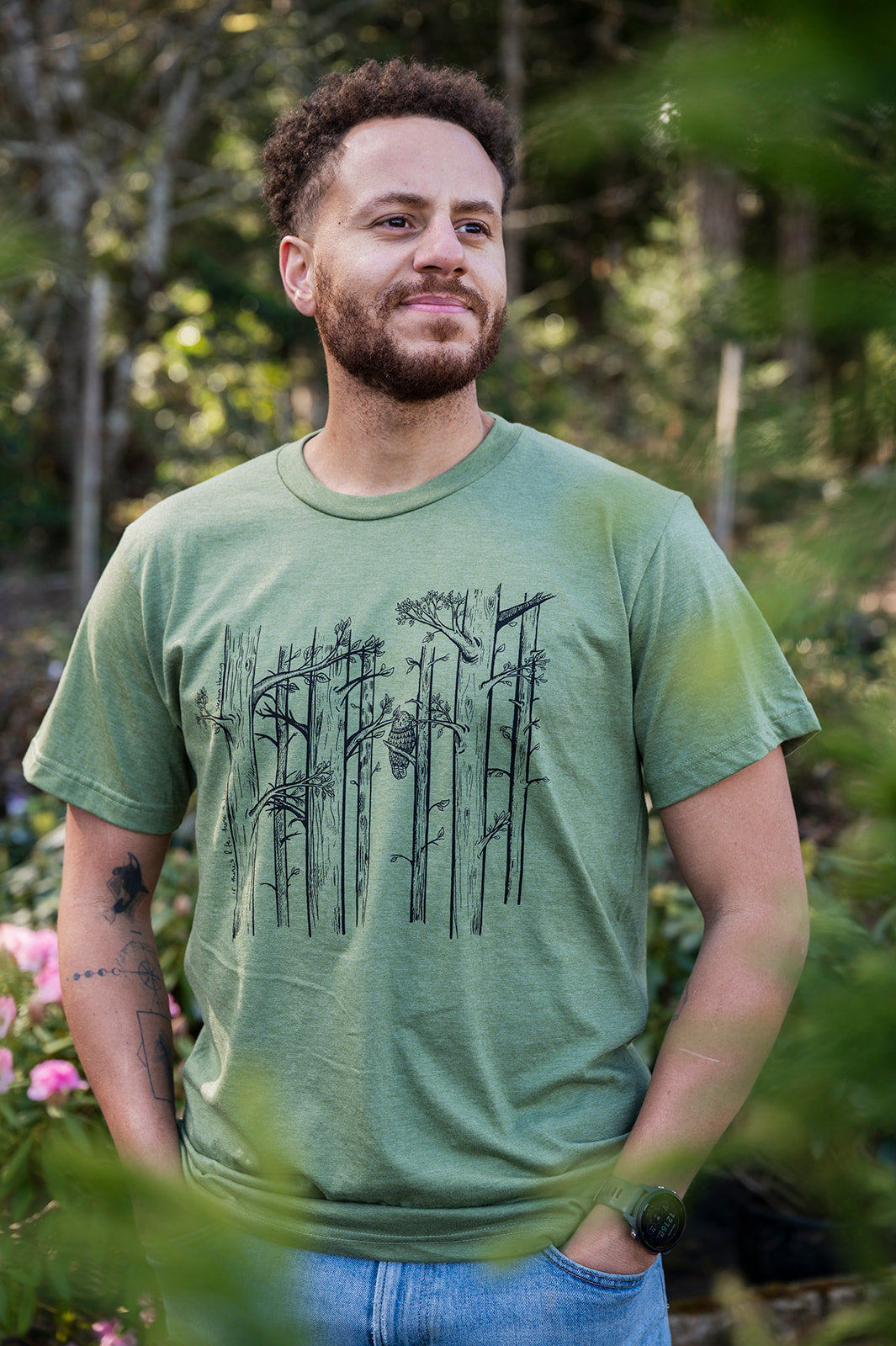 SPRING TREES - Unisex Eco Tee - Heather Army Green