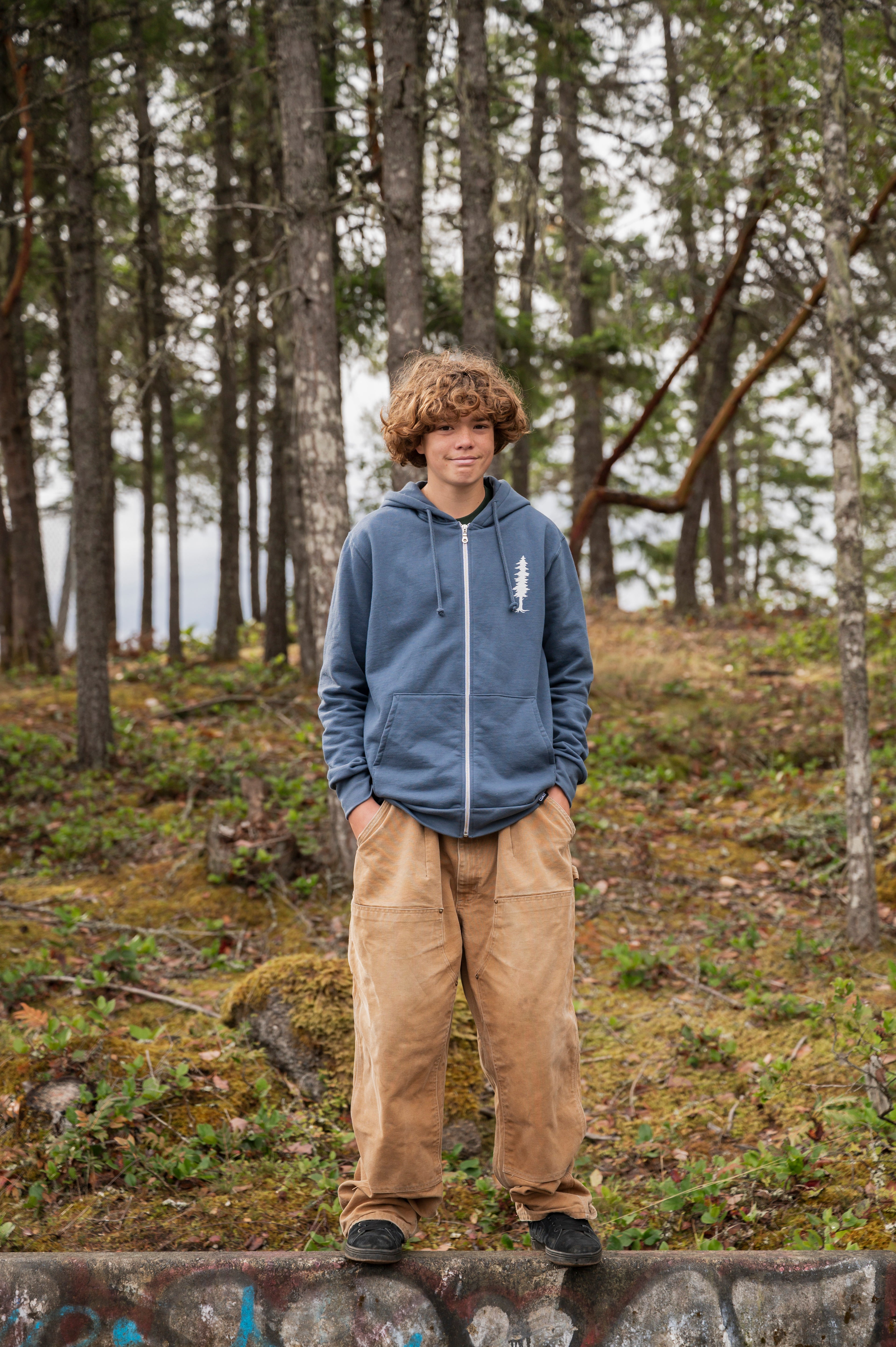 MINI TREE Unisex Zip Up Organic Cotton Hoodie - Slate Blue