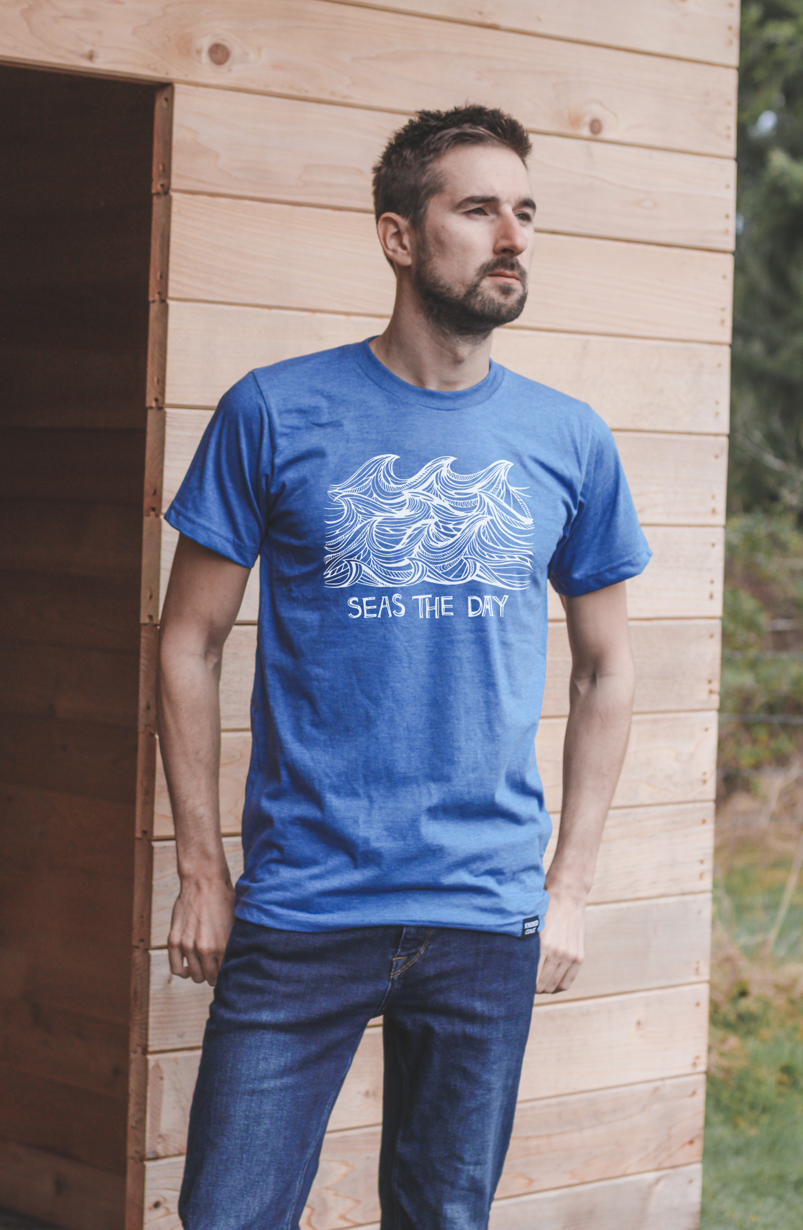 MEOPAR & SEAS THE DAY - Unisex Eco Tee - Heather Blue