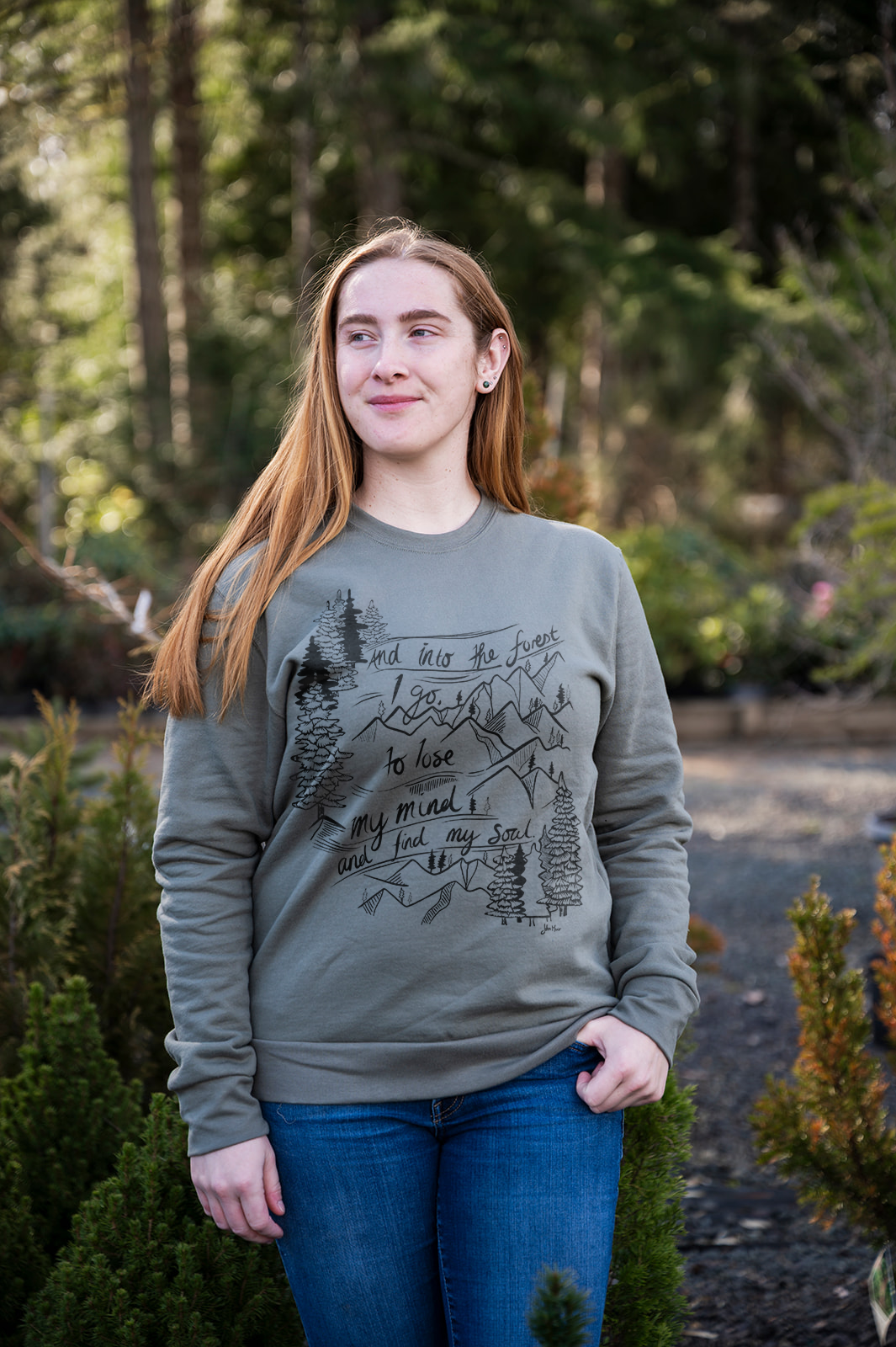 INTO THE FOREST - Unisex Organic Cotton Crewneck - Sage Grey