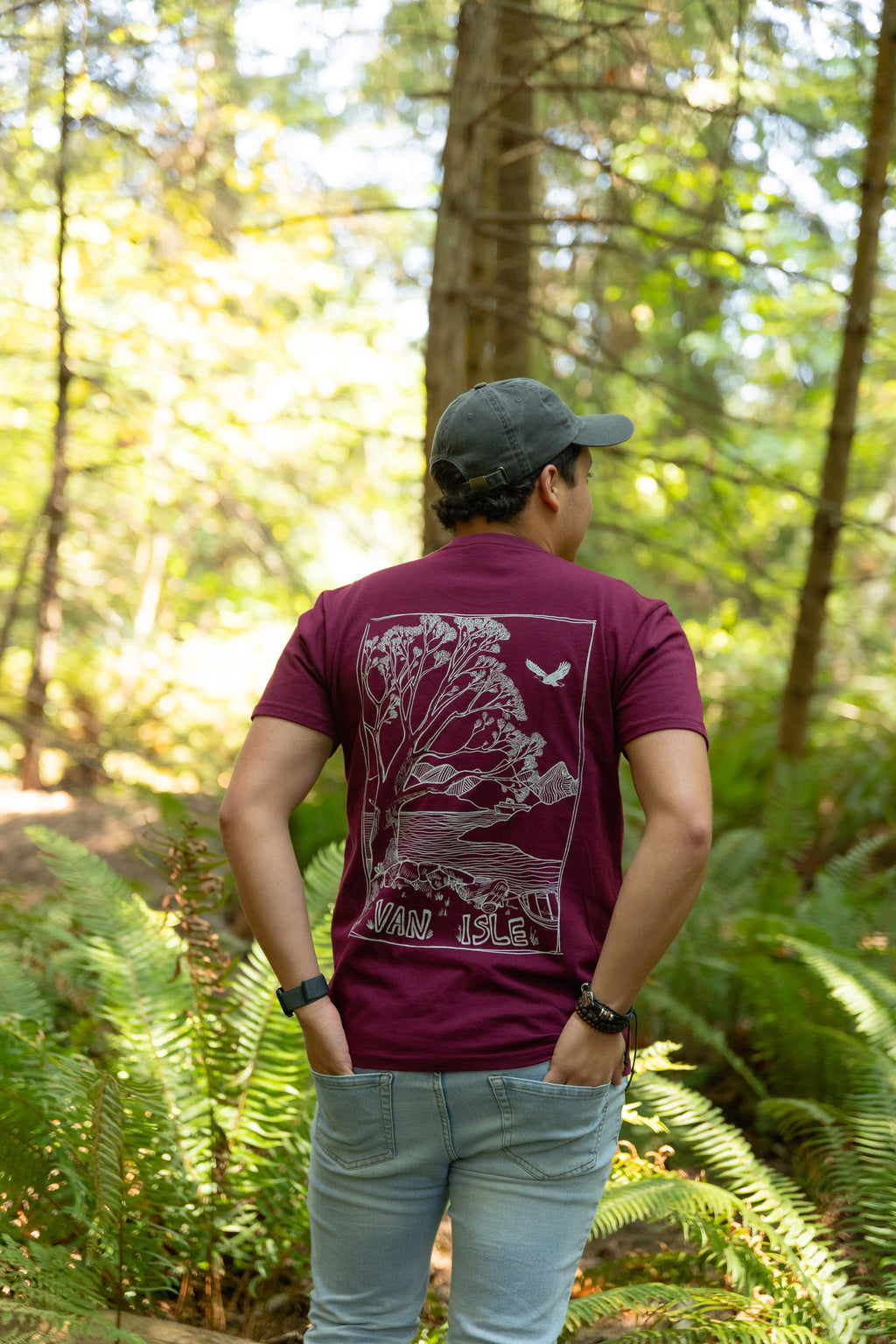 VAN ISLE LANDSCAPE - Unisex Organic Cotton Tee - Maroon