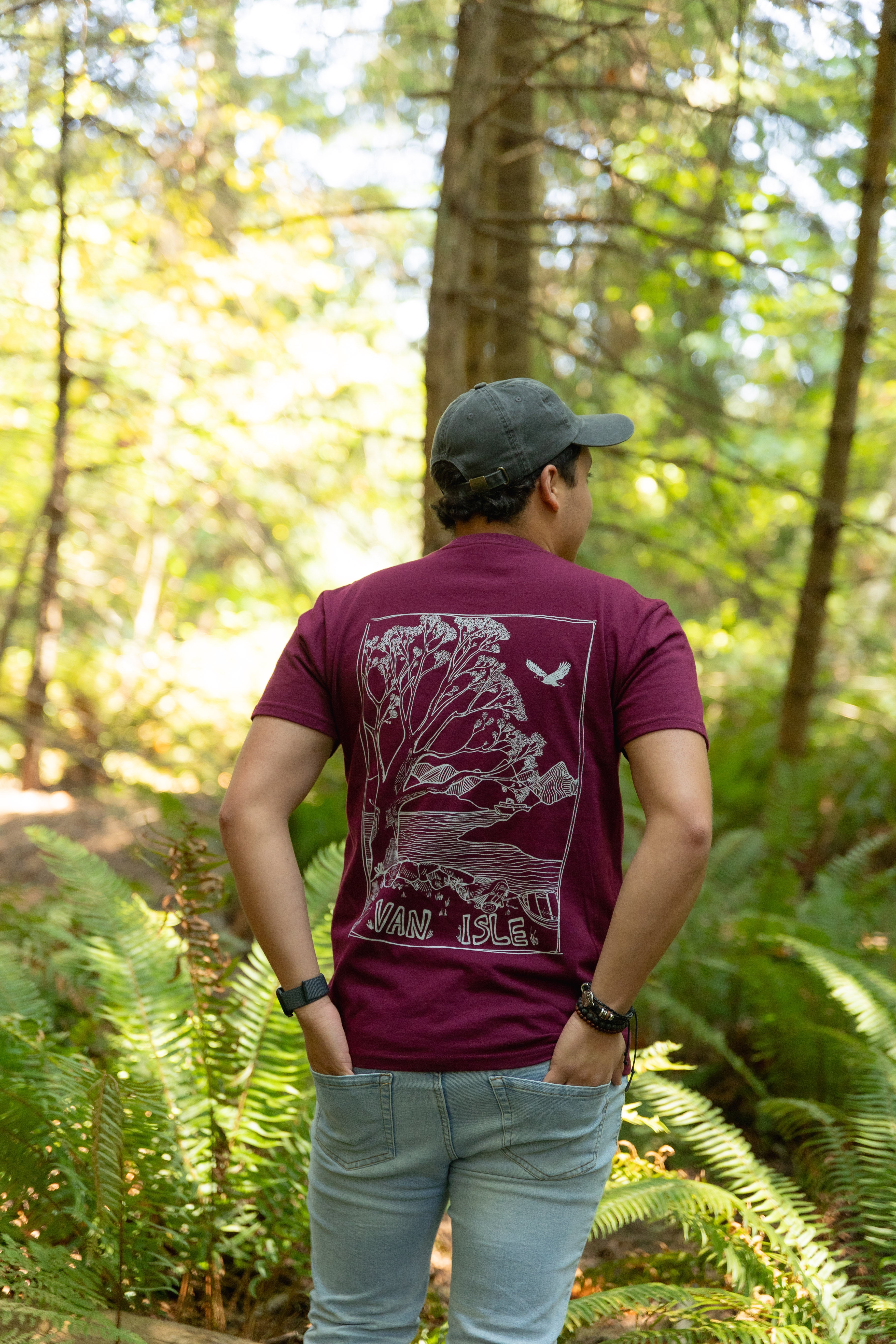 VAN ISLE LANDSCAPE - Unisex Organic Cotton Tee - Maroon