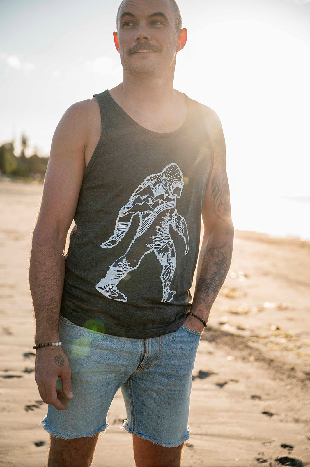 SASQUATCH- Mens Eco Tank - Heather Charcoal