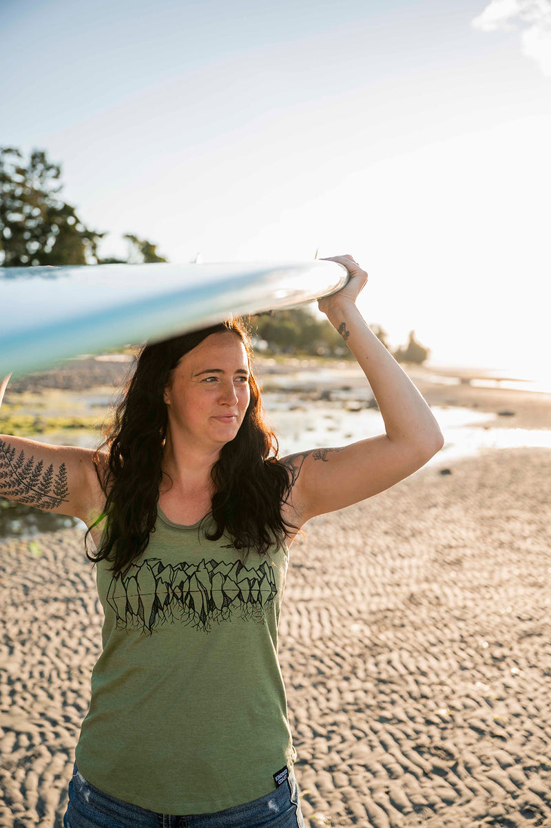 MOUNTAIN ROOTS - Women's Eco Racerback Tank Top - Heather Army - SALE