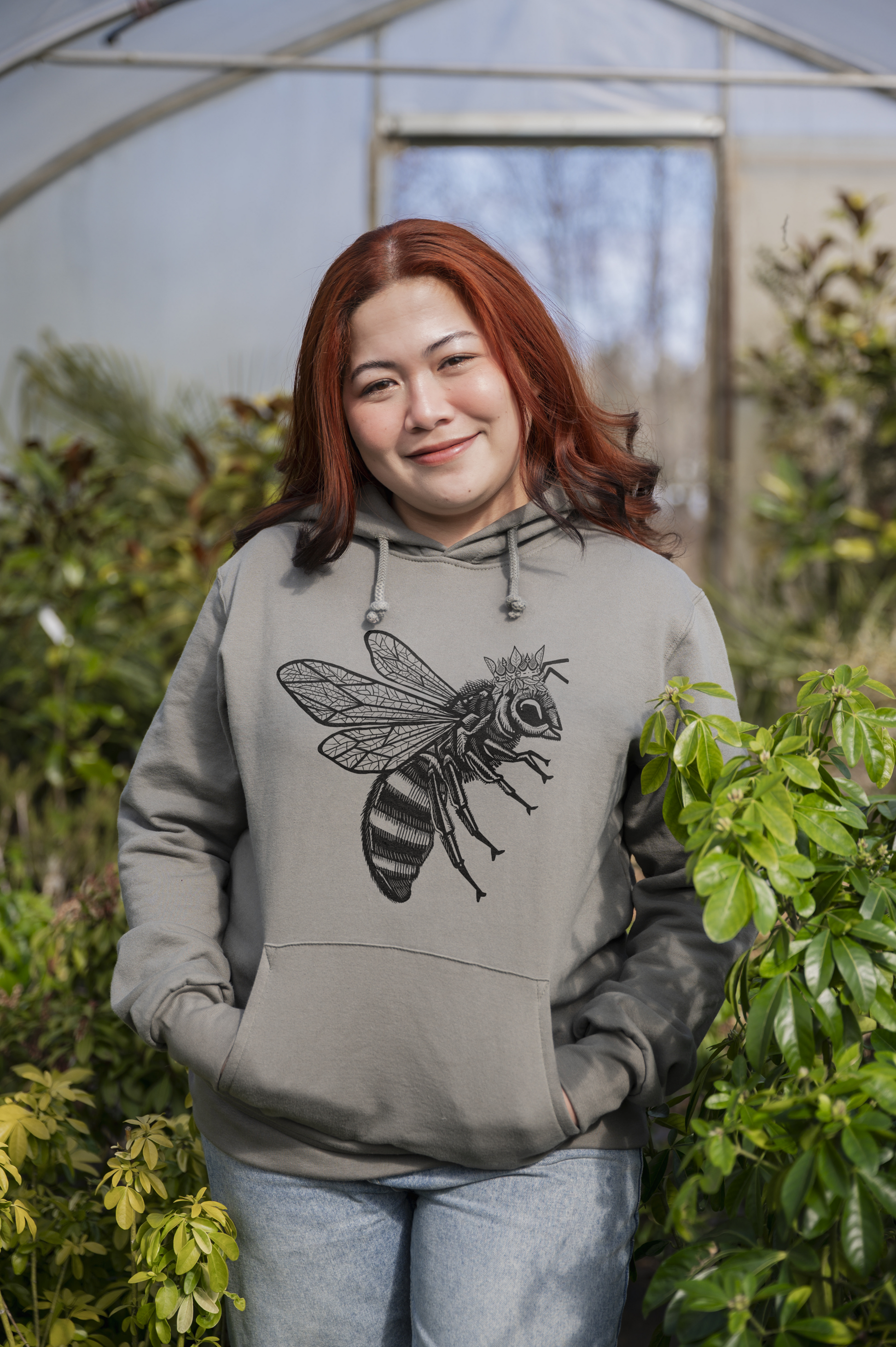 BEE - Unisex Organic Cotton Hoodie Sage Grey