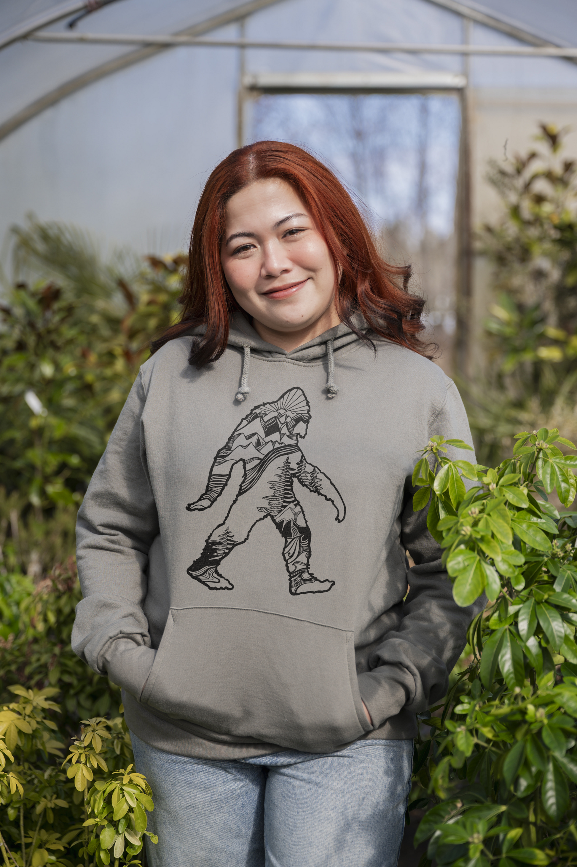 SASQUATCH - Unisex Organic Cotton Hoodie Sage Grey