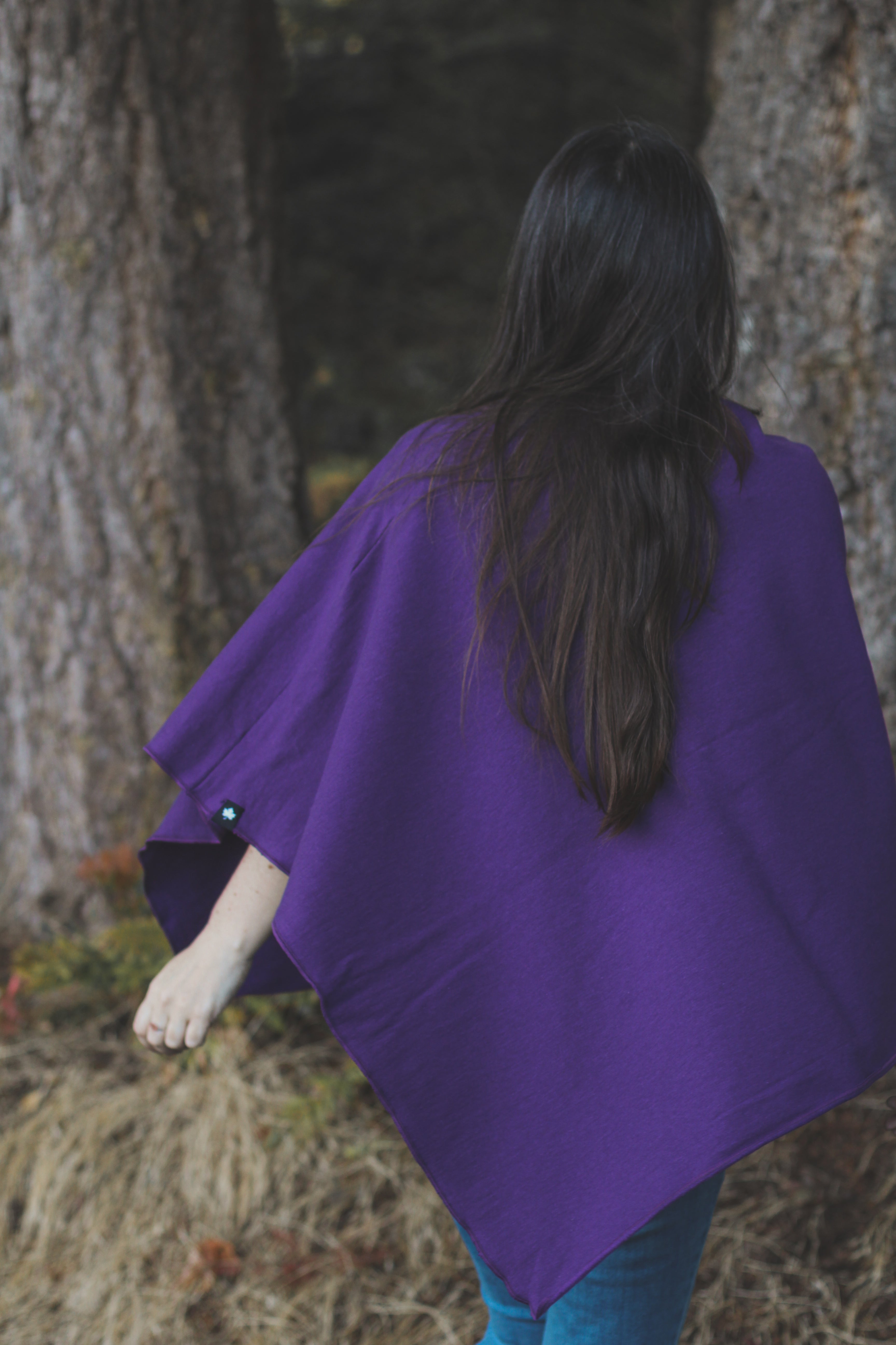 Eggplant Poncho with Birds Print
