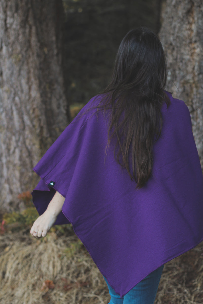 Eggplant Poncho with Birds Print
