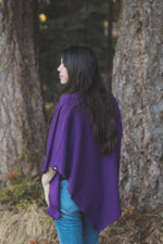 Eggplant Tencel Poncho with Birds Print