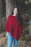 Scarlet Red Tencel Poncho with Fern Print