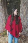 Scarlet Red Tencel Poncho with Fern Print