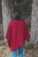 Scarlet Red Poncho with Fern Print
