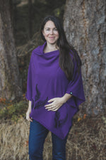 Eggplant Poncho with Fern Print