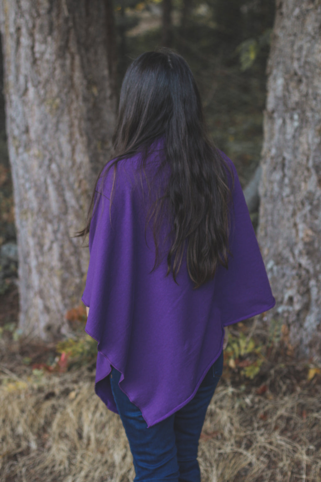 Eggplant Poncho with Fern Print