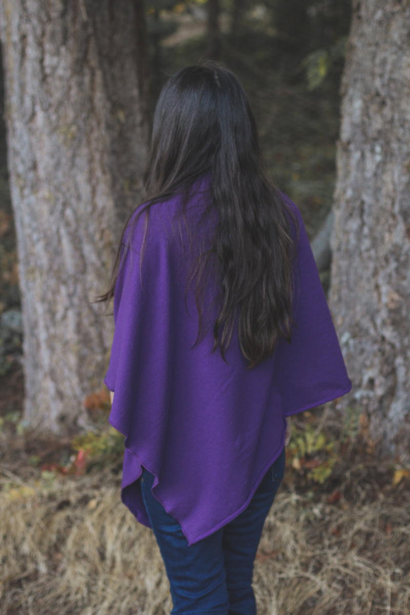 Eggplant Tencel Poncho with Fern Print