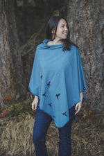 Stellar Blue Poncho with Birds Print