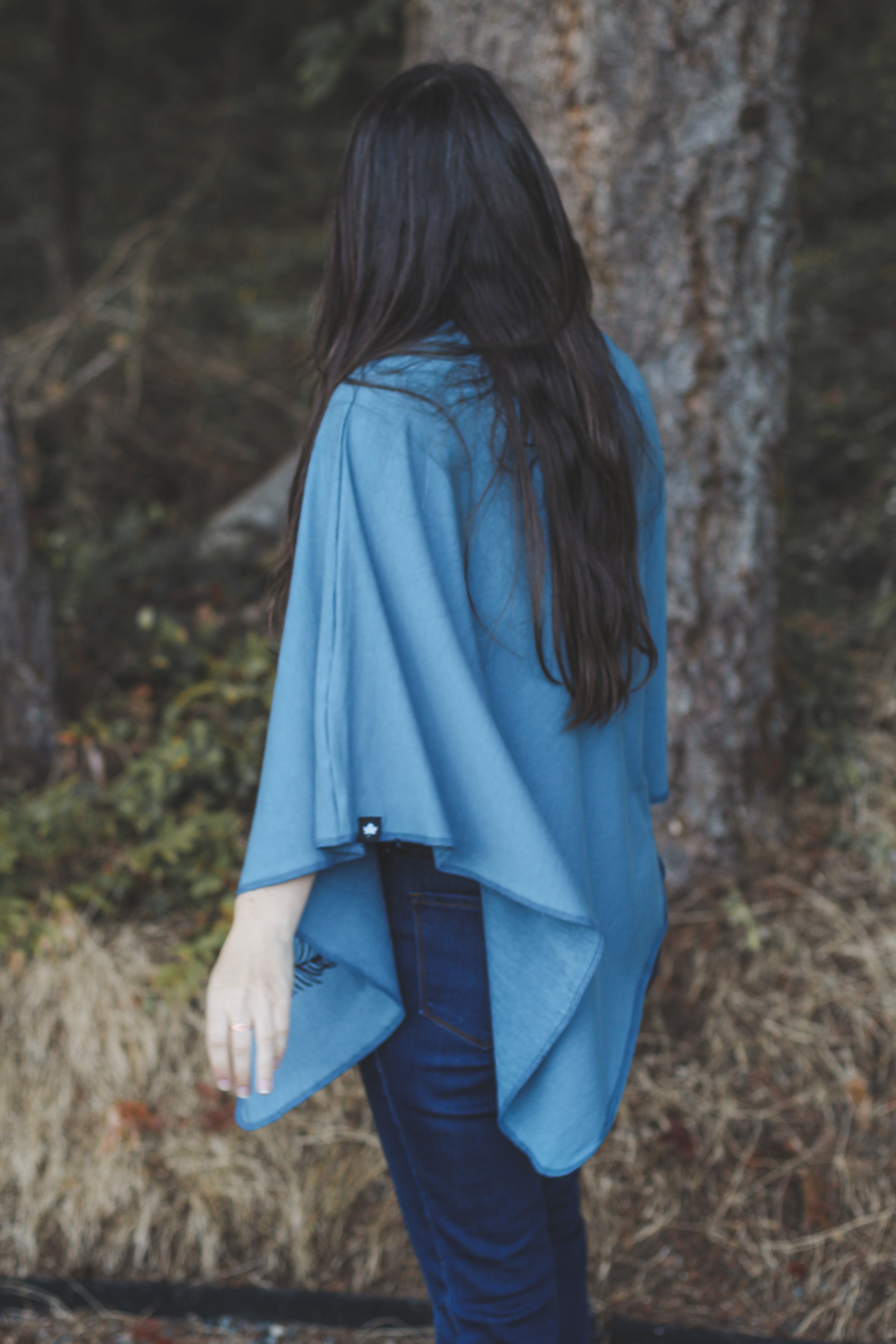Stellar Blue Poncho with Fern Print