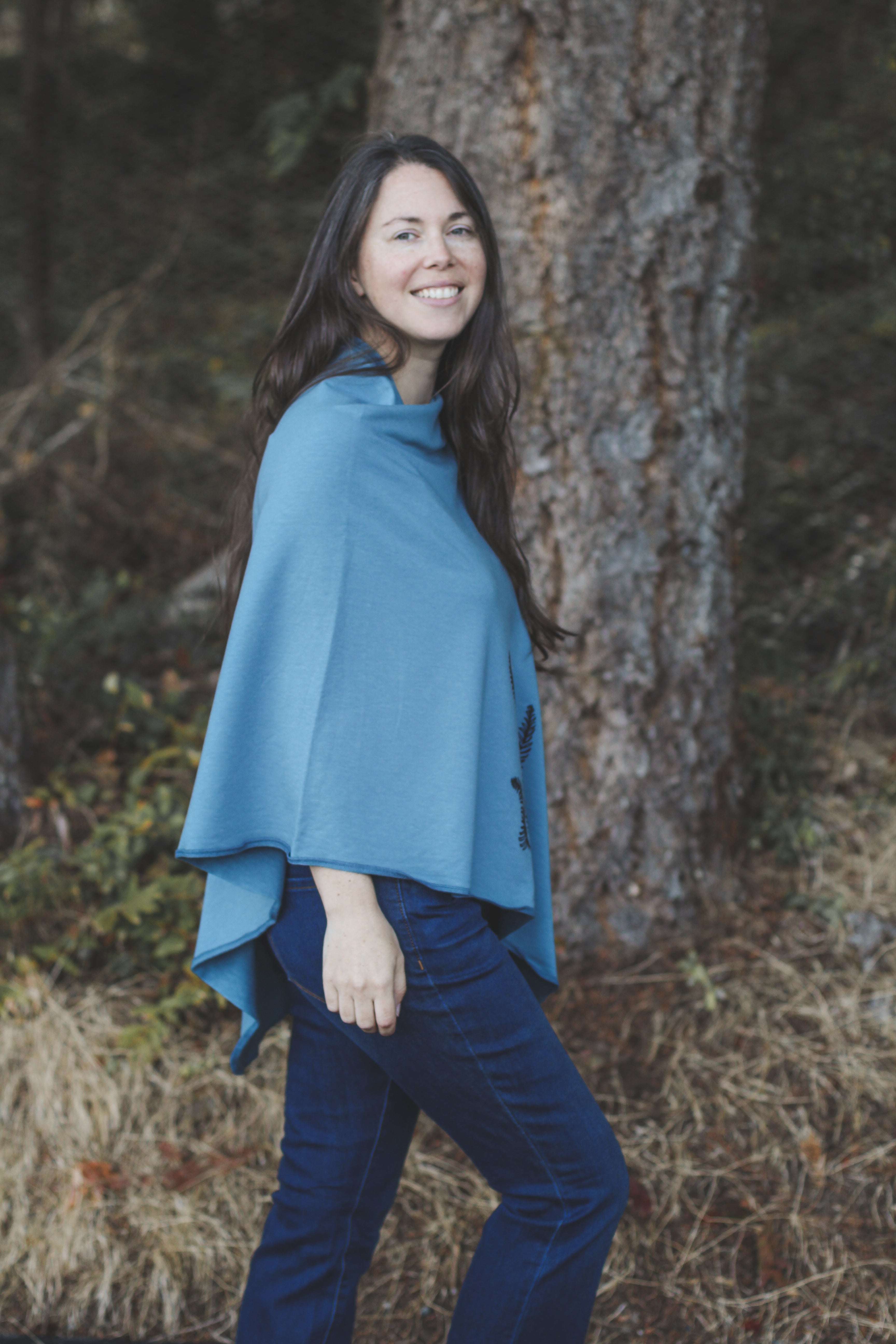 Stellar Blue Poncho with Fern Print