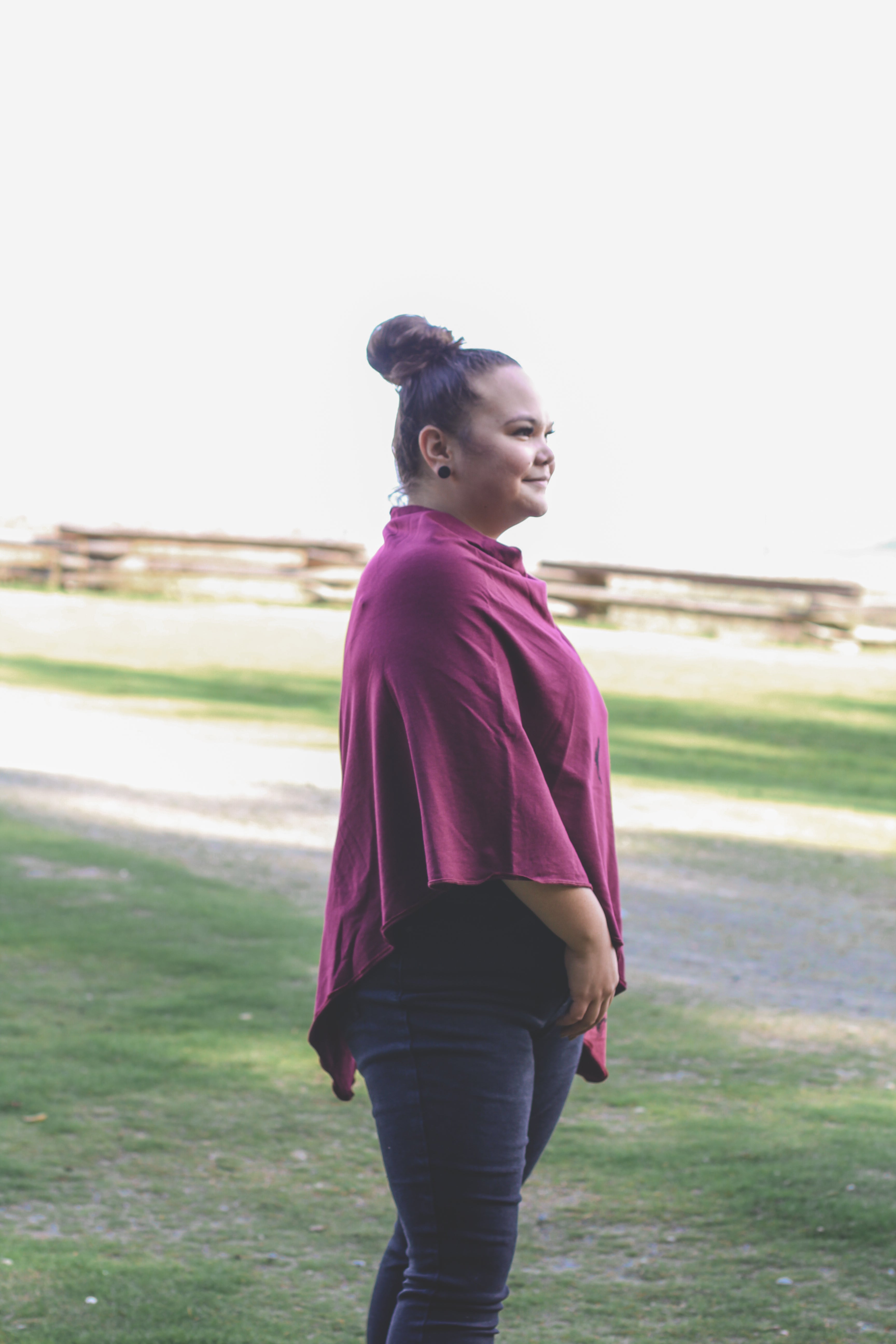 Merlot Poncho with Birds Print