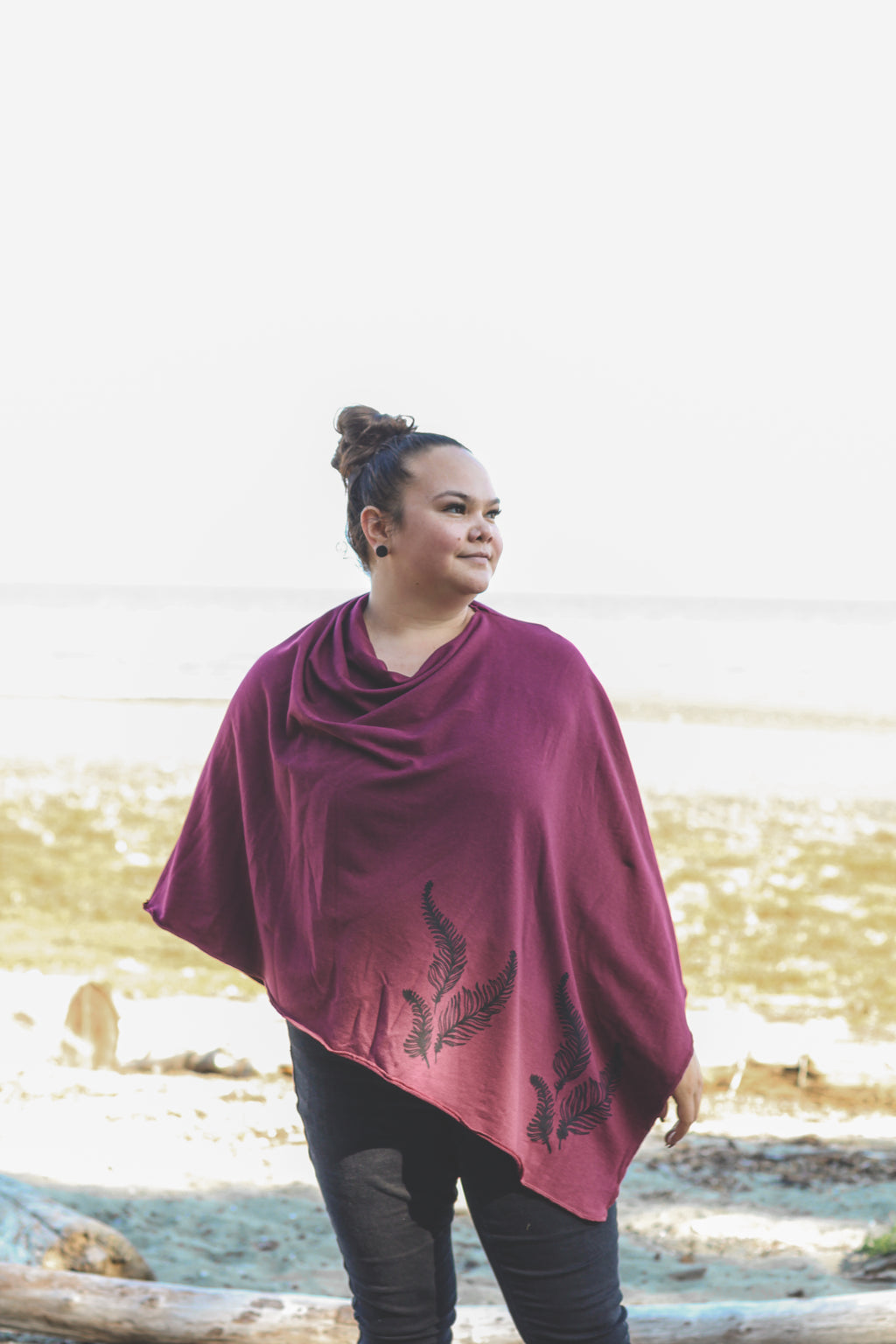 Merlot Poncho with Fern Print