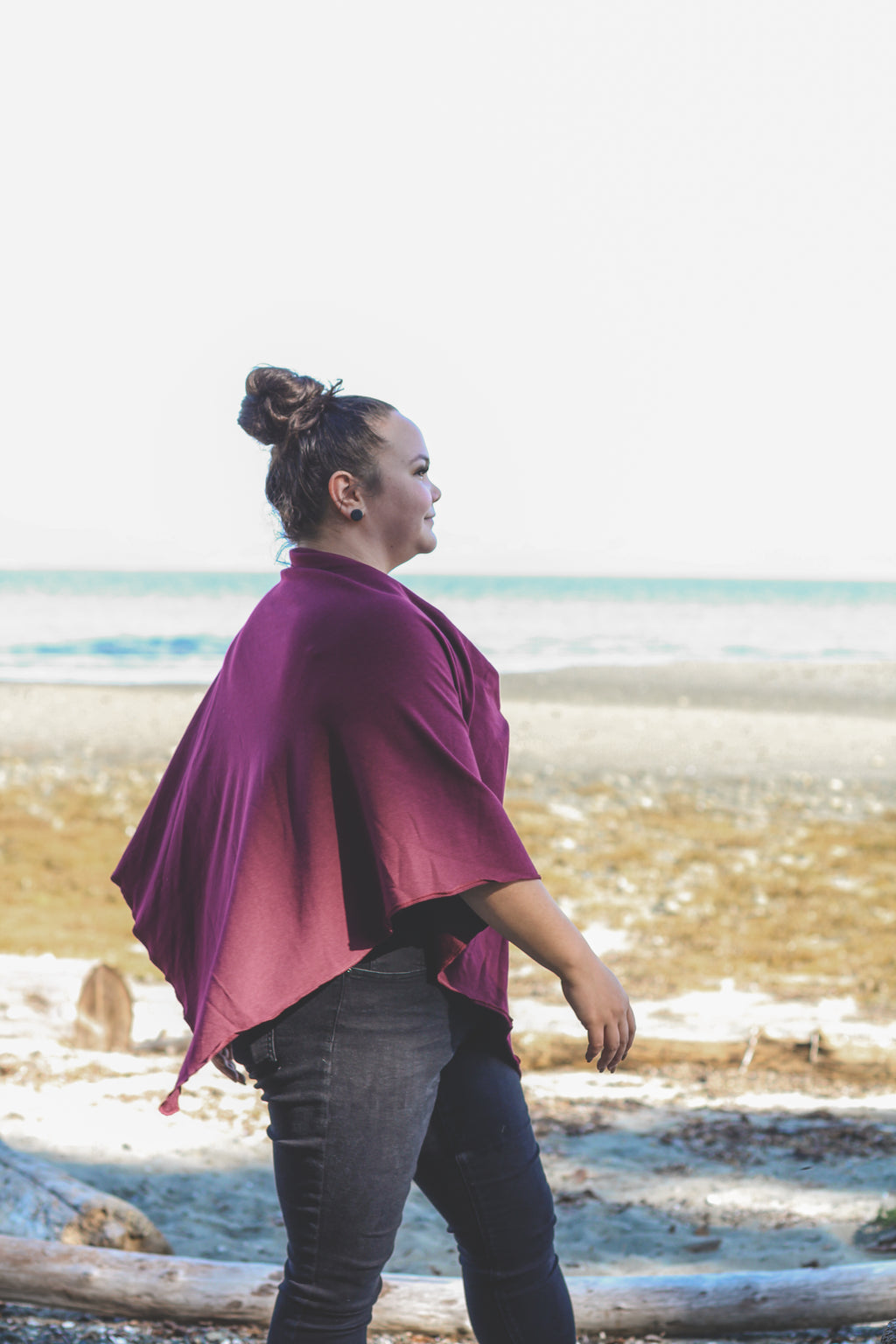 Merlot Poncho with Fern Print
