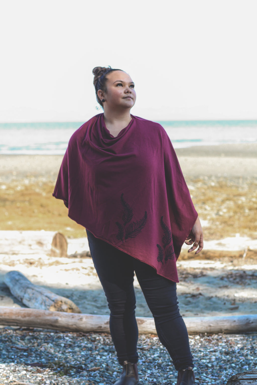 Merlot Poncho with Fern Print
