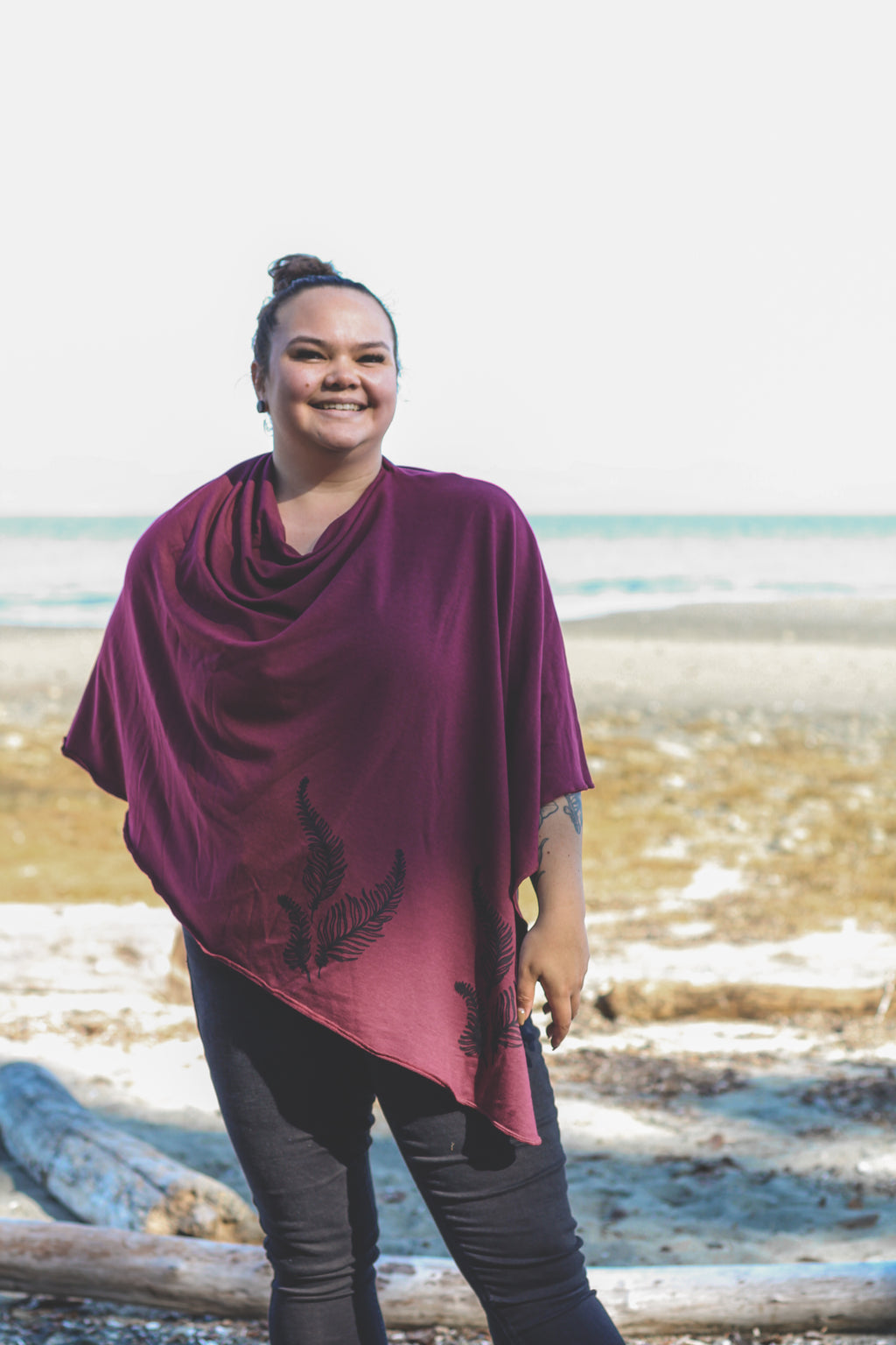 Merlot Poncho with Fern Print
