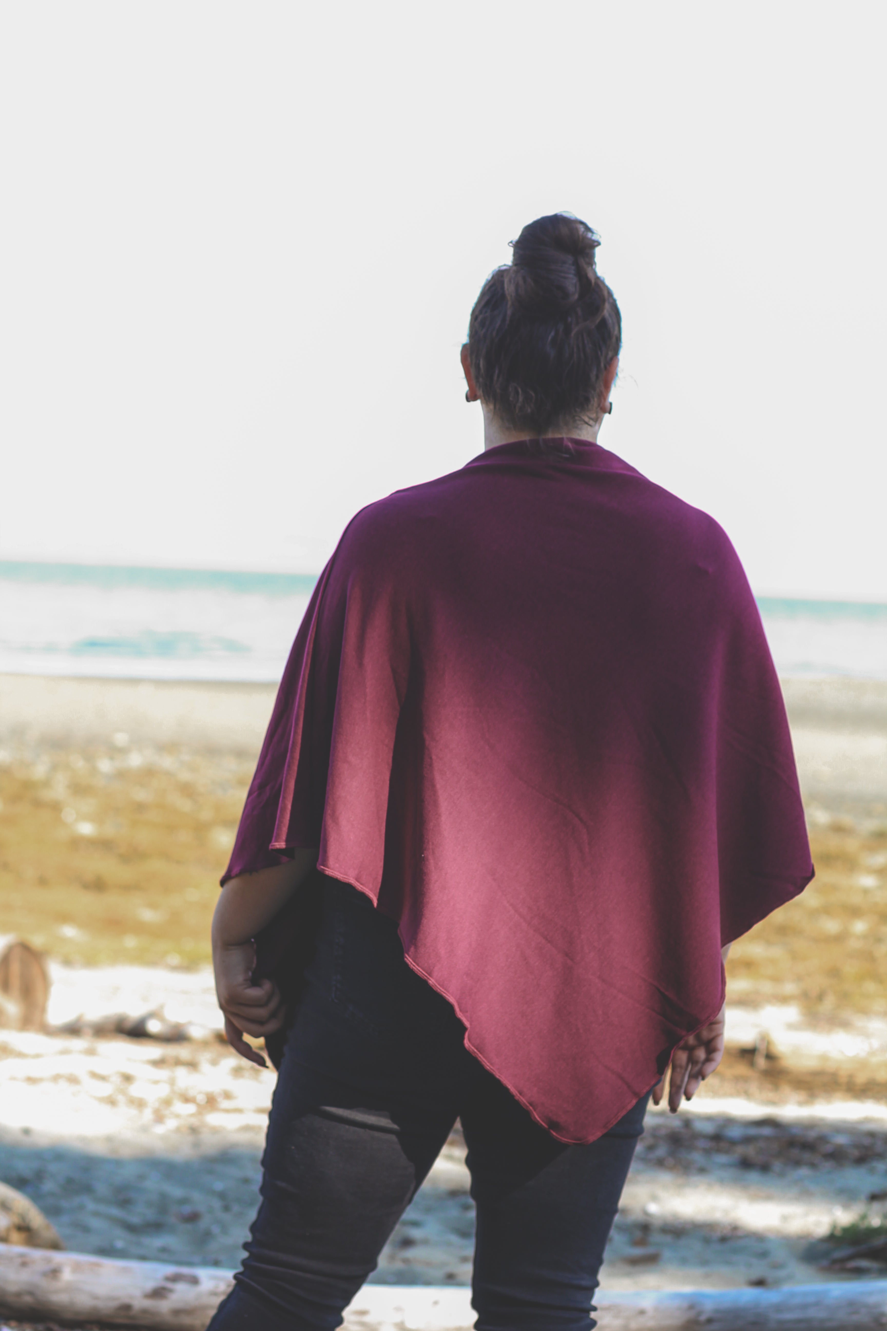 Merlot Poncho with Fern Print