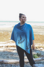 Stellar Blue Poncho with Fern Print