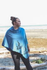 Stellar Blue Poncho with Fern Print
