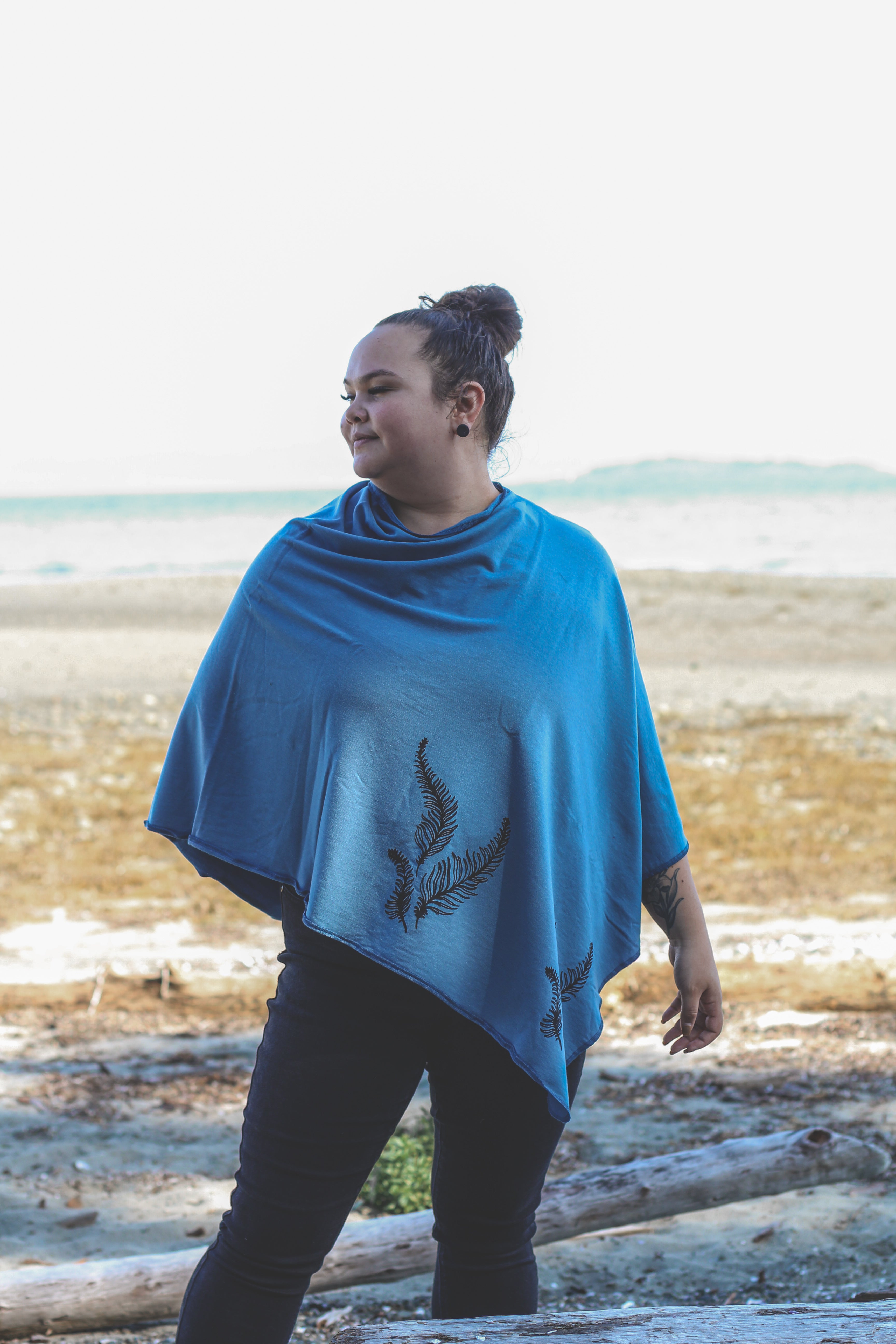 Stellar Blue Poncho with Fern Print
