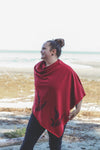 Scarlet Red Tencel Poncho with Fern Print