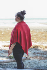 Scarlet Red Tencel Poncho with Fern Print