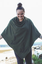 Forest Green Tencel Poncho with Fern Print