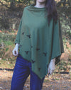 Moss Green Poncho with Birds Print