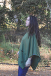 Moss Green Poncho with Birds Print