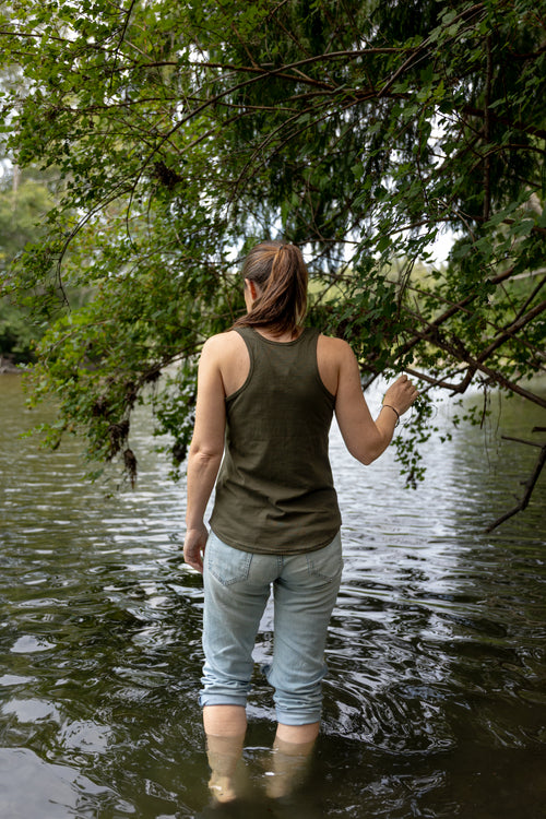 CRAB- Women's 100% Organic Cotton Racerback Tank Top - Olive Green