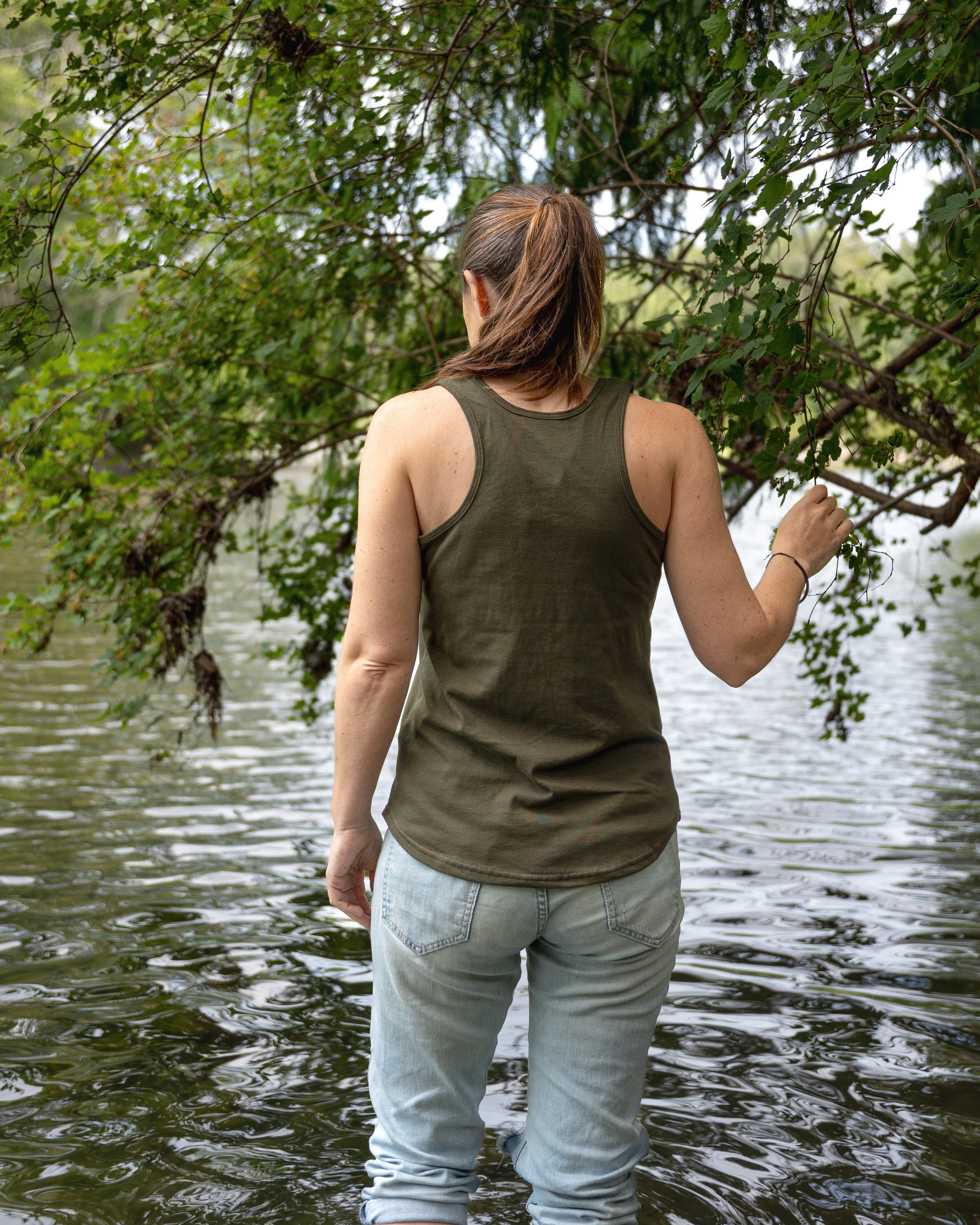 Women's Racerback 100% Organic Cotton Tank Top- Blank Apparel - Olive