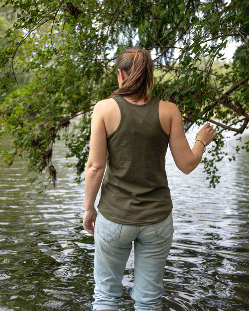 Women's Racerback 100% Organic Cotton Tank Top - Olive
