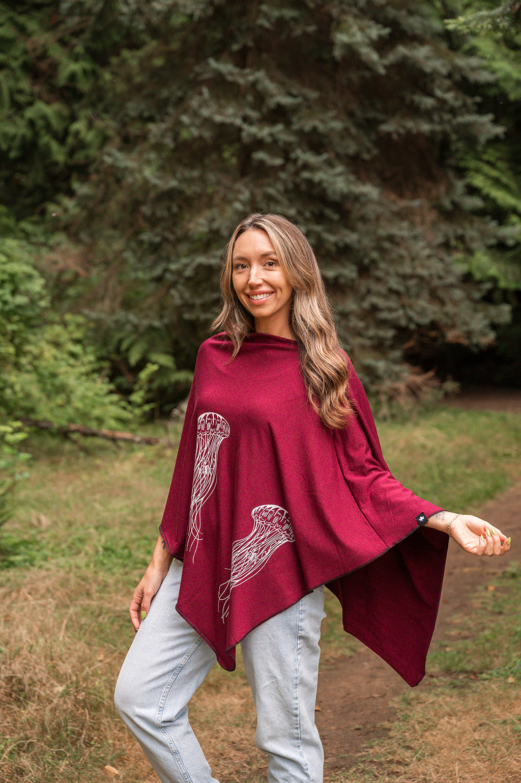 Merlot Poncho with Jellyfish Print
