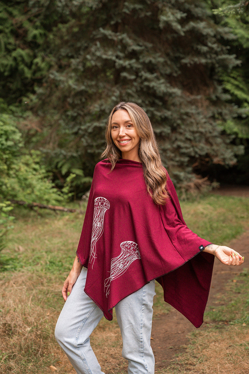Merlot Poncho with Jellyfish Print