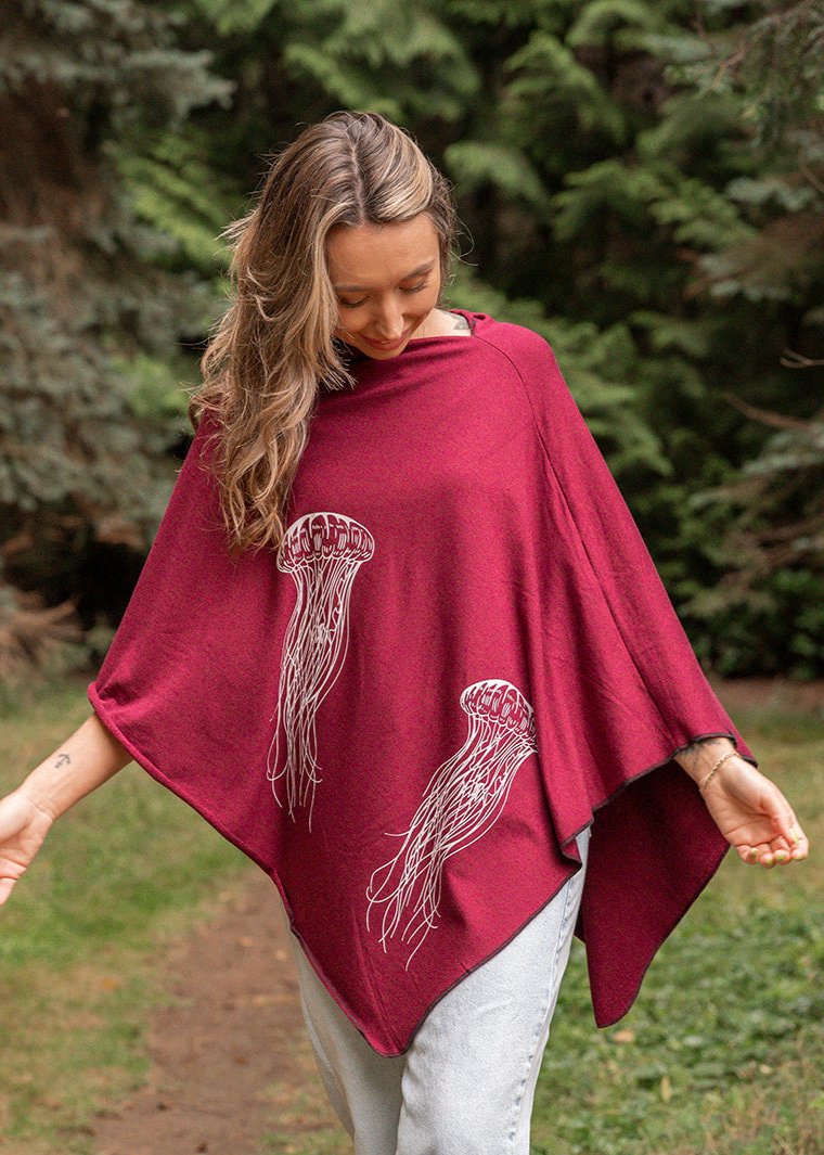 Merlot Poncho with Jellyfish Print