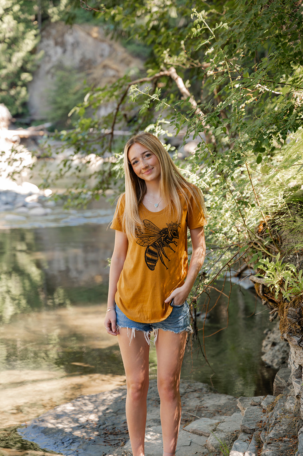 BEE - Women's 100% Organic Cotton Tee - Gold