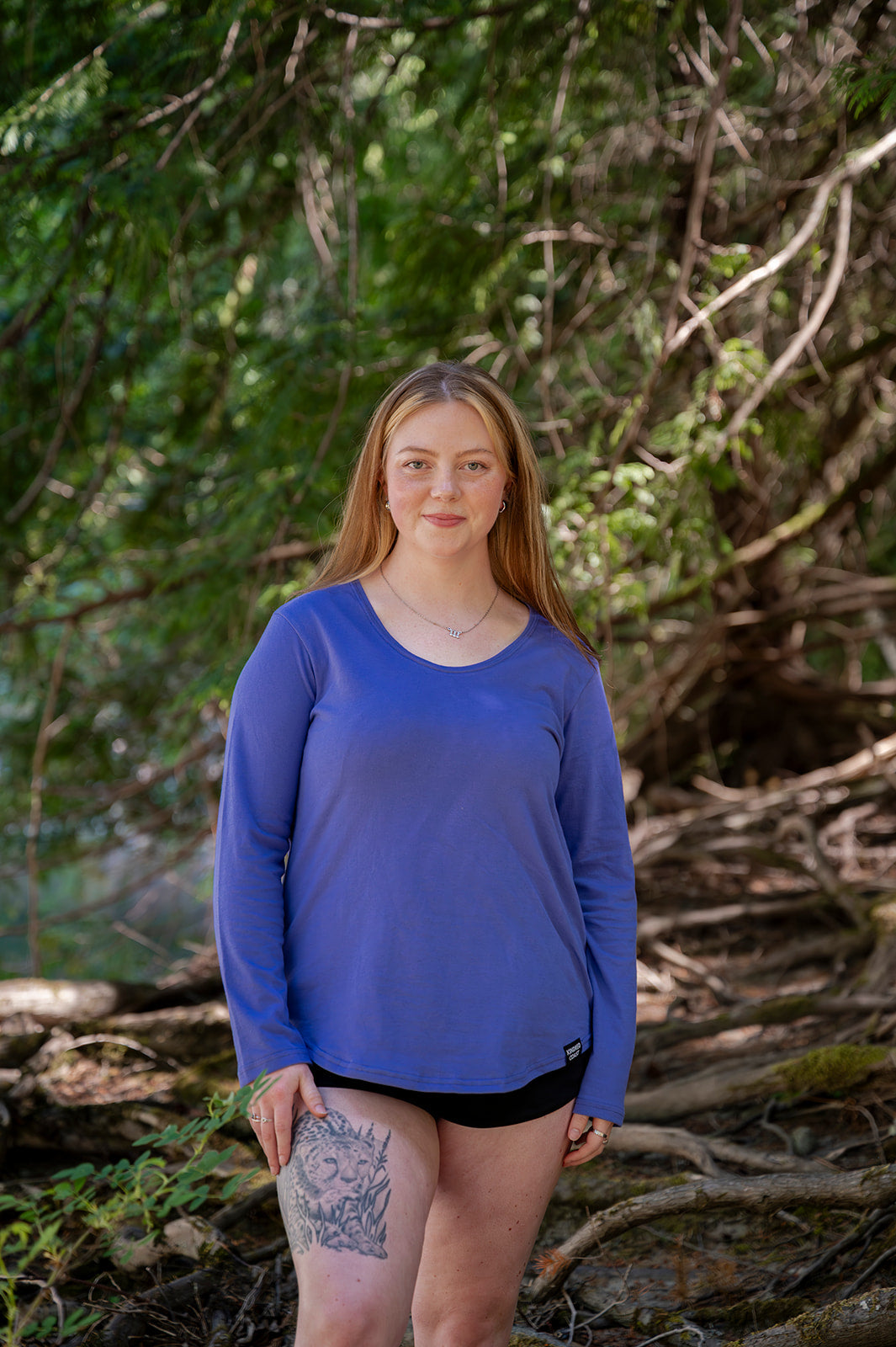 Women's 100% Organic Cotton Long Sleeve Tee - Blank Apparel - Periwinkle