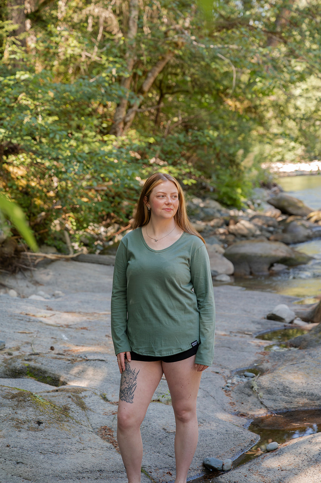 Women's 100% Organic Cotton Long Sleeve Tee - Blank Apparel - Sea Foam