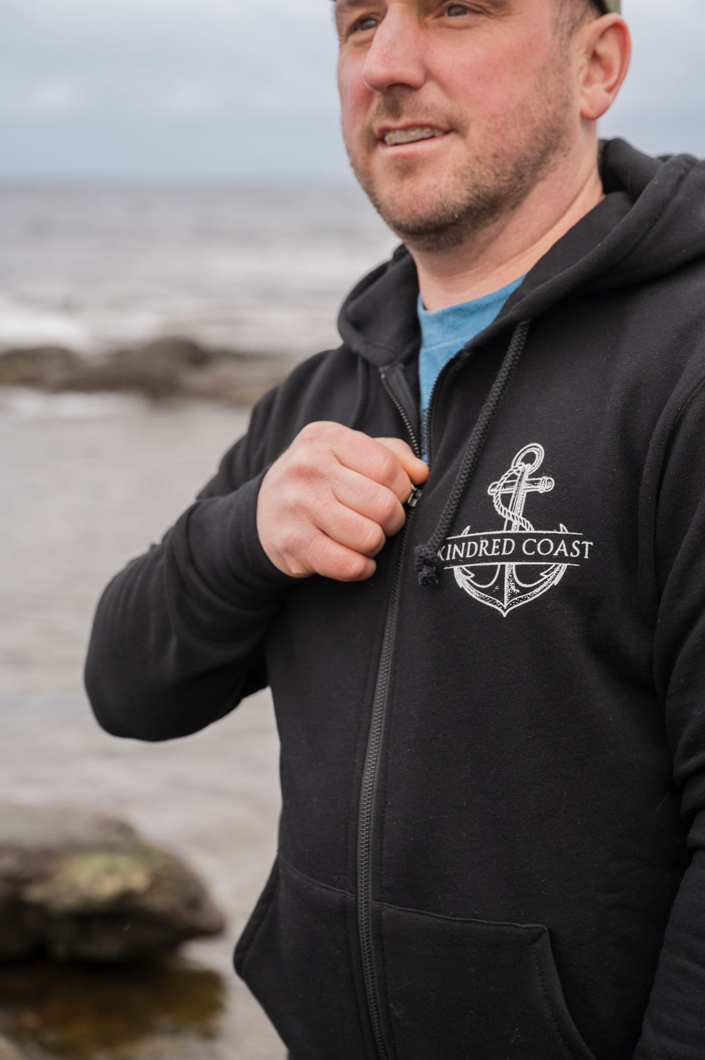 SALMON Unisex Zip Organic Cotton Hoodie - Black