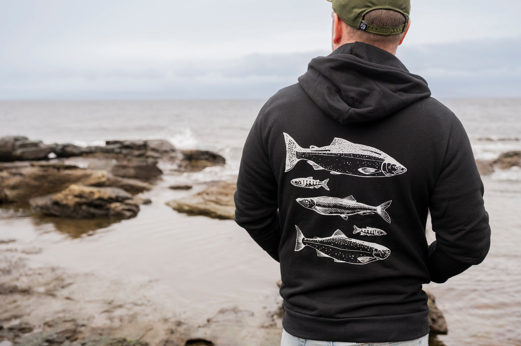 SALMON Unisex Zip Organic Cotton Hoodie - Black