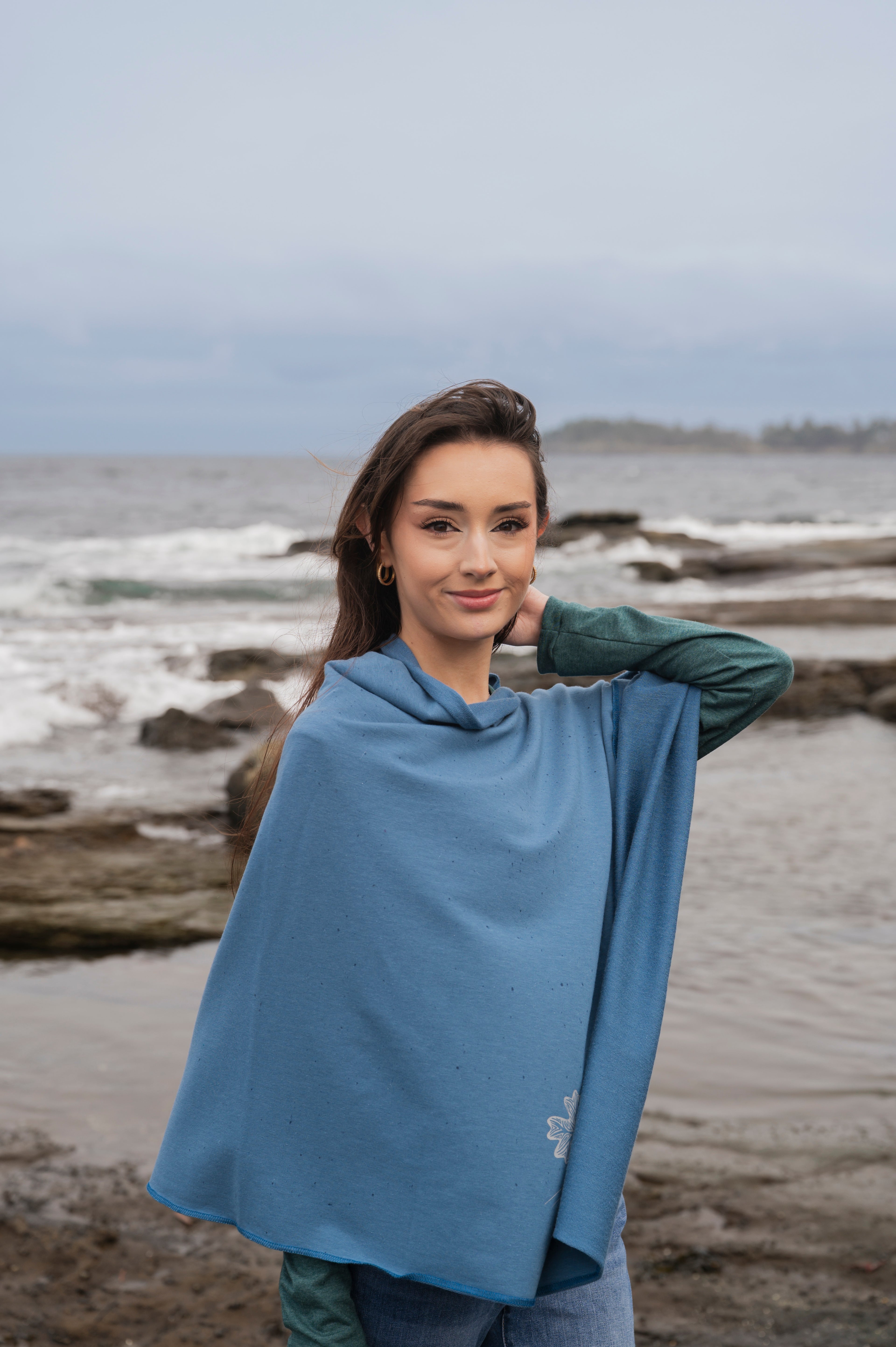 Stellar Blue Poncho with Oak Leaves Design