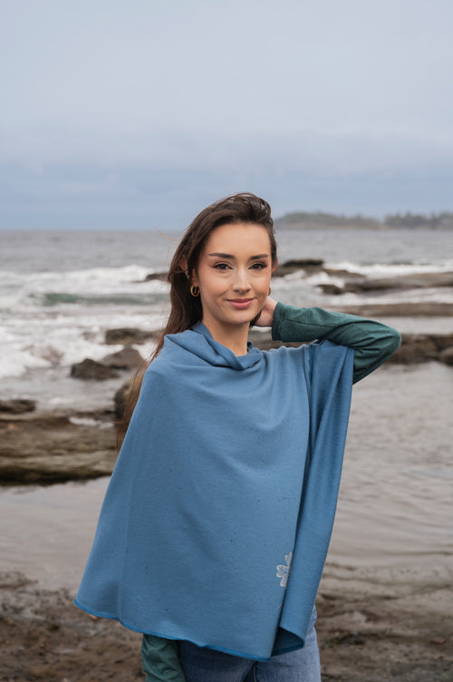 Stellar Blue Poncho with Oak Leaves Design